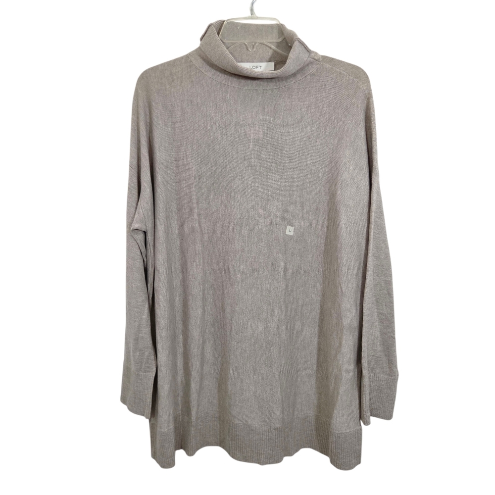 NWT LOFT Turtleneck Sweater Tunic Side Slit Tan Beige Size Large Casual